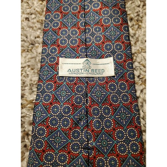 AUSTIN REED ENGLAND WOVEN PURE SILK MEN’S NECK TIE GEOMETRIC SQUARES JACQUARD - Picture 4 of 7